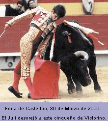 Feria de Castellón, 30 de marzo de 2000. El Juli desorejó este cinqueño de Victorino